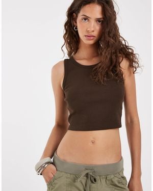 JJXX Fallon Ribbed Cropped Tank Top - Brown