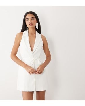 Kaiia Exclusive Tailored Sleeveless Tie Waist Detail Mini Dress - Grey