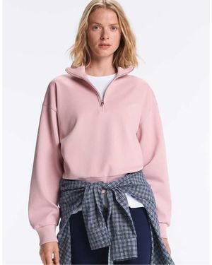 Oysho Pique High-Neck Zip Sweatshirt With Cotton - Red