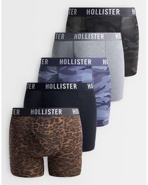 Hollister Confezione Da 5 Boxer Con Apertura Frontale A Stampa Leopardata E Mimetica - Blu