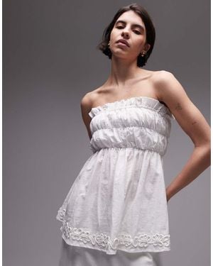 SNDY'S Linen Blend Ruched Bandeau Longline Flower Applique Top Co-ord - Grey