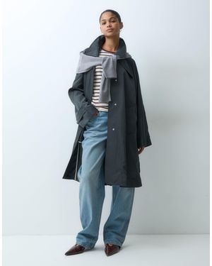 ARKET Mittellanger carcoat im trench-style, a-linie, aus reiner baumwolle - Blau