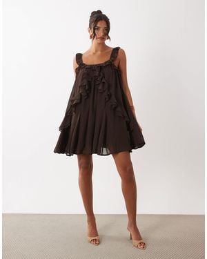 Y.A.S Chiffon Ruffle Trim Cami Mini Dress - Natural