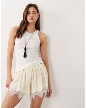 Mango Satin And Lace Shorts - Natural