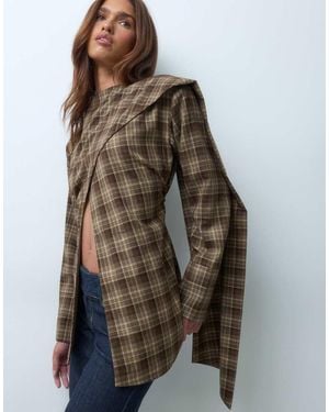 Kaiia Camicia A Quadri Marroni Con Dettaglio Avvolgente, Bottoni E Laccetti Sul Retro - Marrone