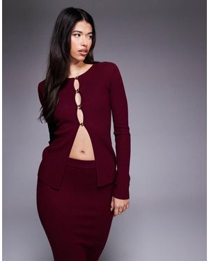 Kaiia Button Through Split Front Longline Knitted Top Co-Ord - Purple