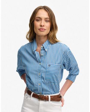 Superdry – langärmliges relaxed-fit-hemd aus popeline - Blau