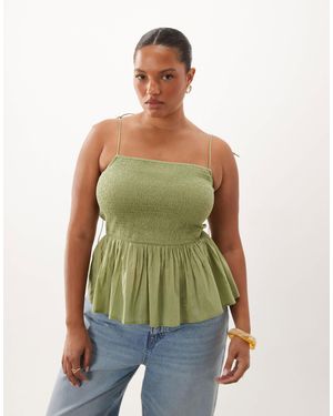 ASOS Asos Design Curve Shirred Detail Peplum Cami - Green
