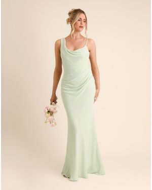Six Stories Bridesmaid Crepe Asymmetric Cowl Neck Maxi Dress - White