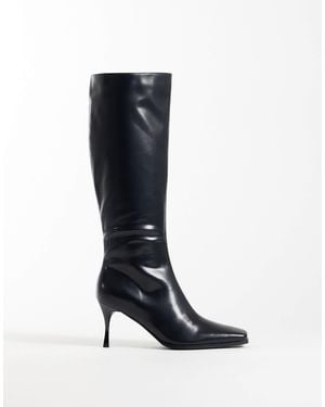 Glamorous Square Toe Heeled Knee Boots - Black