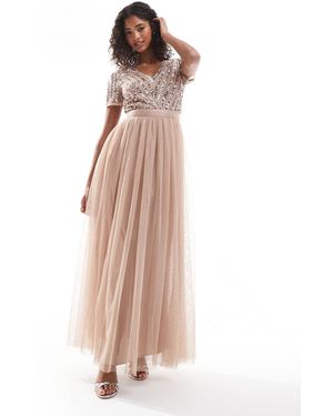 Maya Belted Stripe Embellished Bridesmaid Maxi Dress - Natural