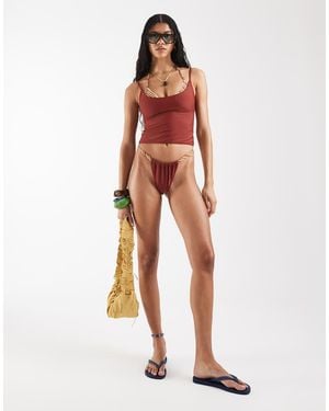 Reclaimed Vintage Bikini Bottoms With Ruched Sides - White