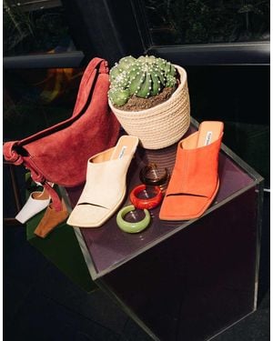 TOPSHOP Ilya Premium Real Suede Open Square Toe Mules - Red