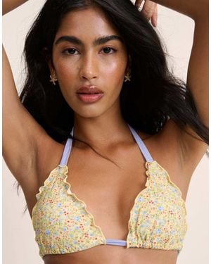 Nobody's Child Ditsy Floral Frill Edge Bikini Top - Natural