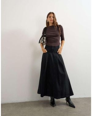 TOPSHOP Gonna Lunga Plissettata Con Carré - Nero