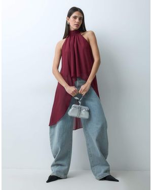 Lioness Exclusief Gabriella Halternek Chiffon Top Met Drapering - Blauw