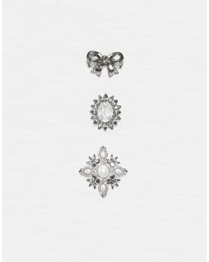 Stradivarius Set Of 3 Jewel Brooches - White