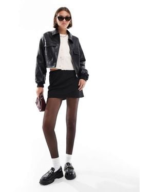 JJXX Faux Leather Cropped Bomber With Pockets - Black