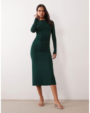 Nobody's Child Laurella Mesh Boat Neck Ruched Detail Midi Dress - Green