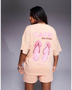 Kaiia Capri Flip Flop Back Print Oversized T-Shirt - Pink