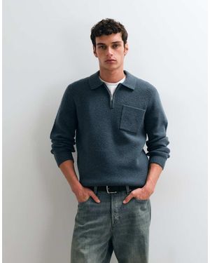 New Look Brushed Knit 1/4 Zip Polo - Blue