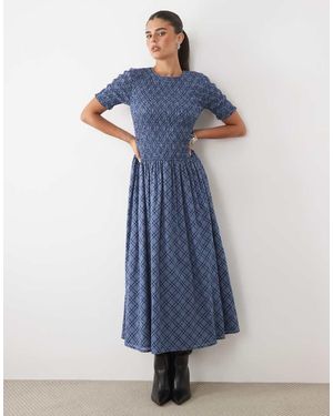 Nobody's Child Shay Midi Jurk Met Smok En Pofmouwen - Blauw