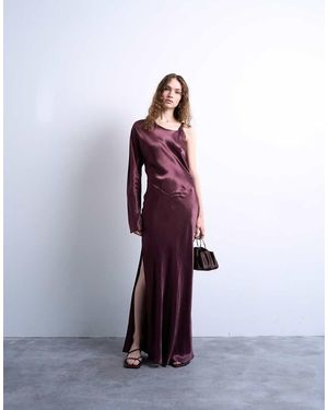 TOPSHOP One Sleeve Twist Strap Satin Maxi Dress - Purple