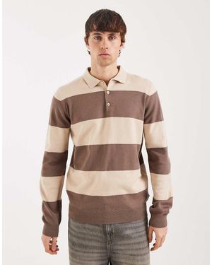 Threadbare Polo Y Color Crudo A Rayas De Estilo Rugby De Punto De -Neutro