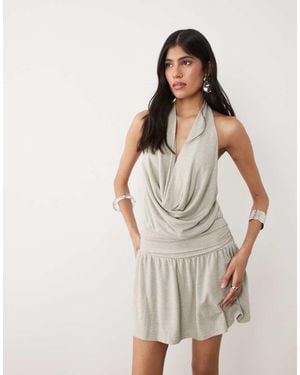 Motel Astara Cowl Neck Ruched Mini Dress - White