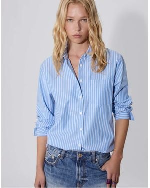Stradivarius – gestreifte basic-hemdbluse aus popeline - Blau