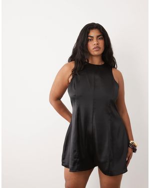 ASOS Asos Design Curve Racer Satin Playsuit - Black