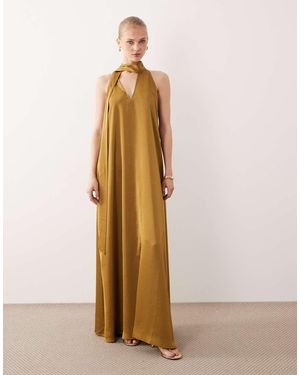 Vila Scarf Neck Satin Maxi Dress - Natural