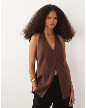 ASOS Tailored Halter Neck Button Detail Top - Brown