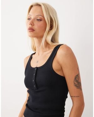 ASOS Ribbed Scoop Neck Henley Vest - Black