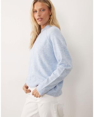 Brave Soul High Neck Sweater With Exposed Seams - Blue