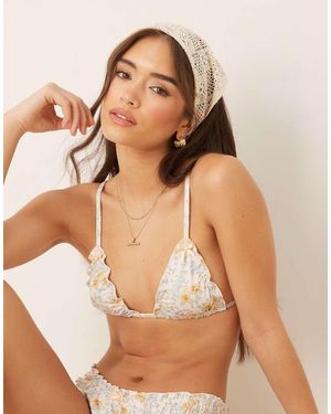ASOS Vintage Floral Scrunch Triangle Bikini Top - Brown