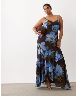 Tfnc Plus Chiffon Cami Drape Back Maxi Dress - Blue