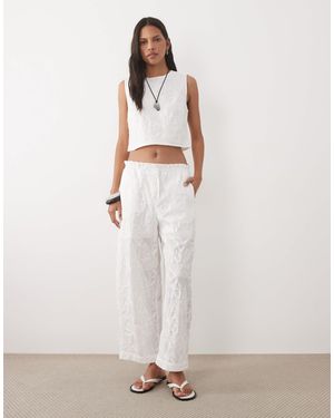Mango Lisboa 100% Cotton Textured Straight Trouser Co-ord - White