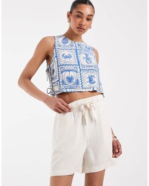 Object Loose Tie Waist Linen Touch Shorts - White