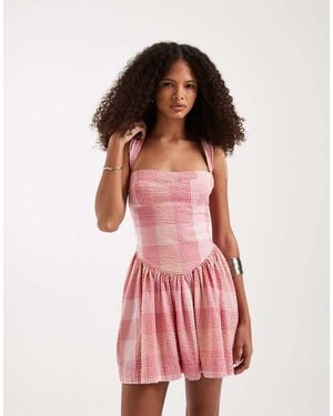 Free People Laurel Plaid Drop Waist Mini Dress - Red
