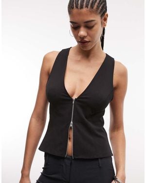Weekday Zip Up Woven Top - Black