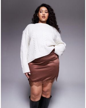 ASOS Asos Design Curve Lace Trim Mini Skirt - Brown