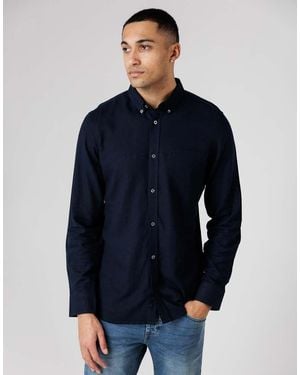 French Connection Linen Blend Long Sleeve Chest Pocket Shirt - Blue