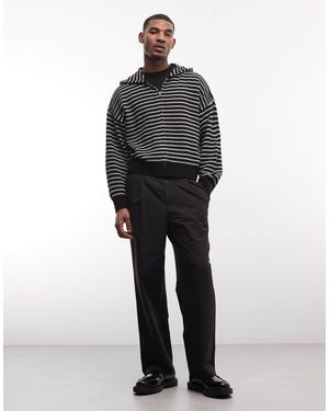 Collusion Zip Through Knitted Boxy Hoodie - Black