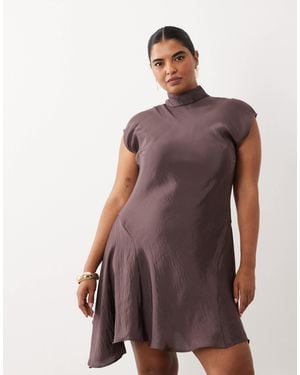 ASOS Asos Design Curve High Neck Mini Dress With Hanky Hem - Purple