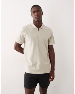 ASOS Regular Fit Polo With Zip - Natural