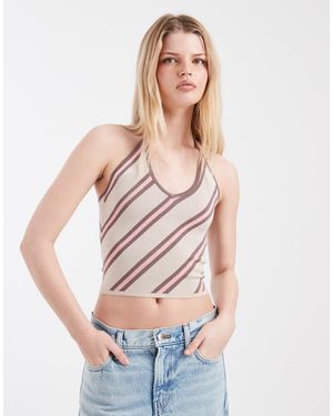 Cotton On Halter Knit Top With Contrast Bind - White