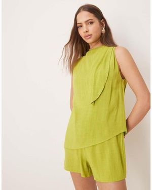 ASOS Mono Corto Verde Lima Con Detalle De Fular Al Cuello De Tejido De Lino De Doble Capa De - Amarillo