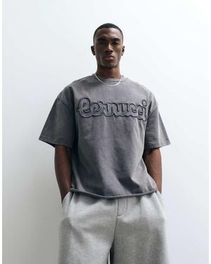 CERNUCCI 100% Cotton Boxy Oversized Fit T-shirt With Embroidered Logo-grey