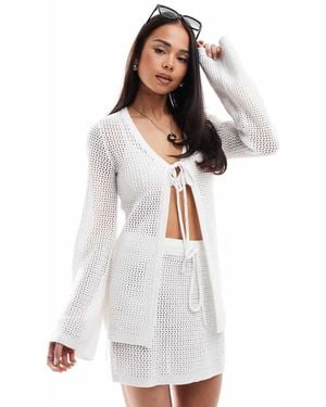 4th & Reckless Beach Crochet Tie Front Longline Top Co-ord - White